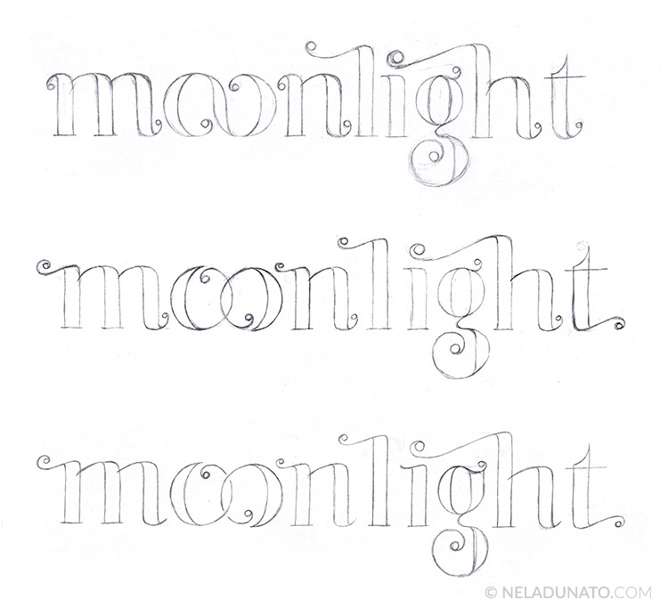 Moonlight lettering process - sketch