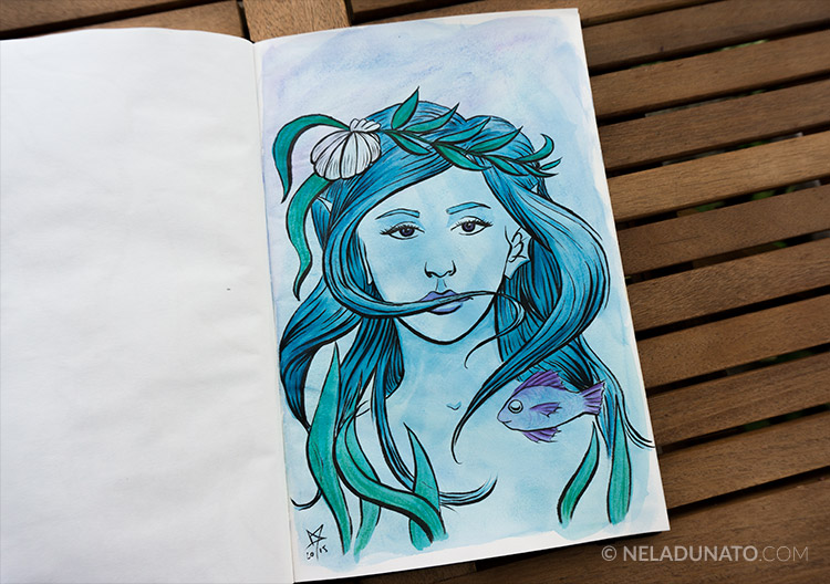 Sketchbook: Aqua Lady #3 - ink, watercolor and colored pencil