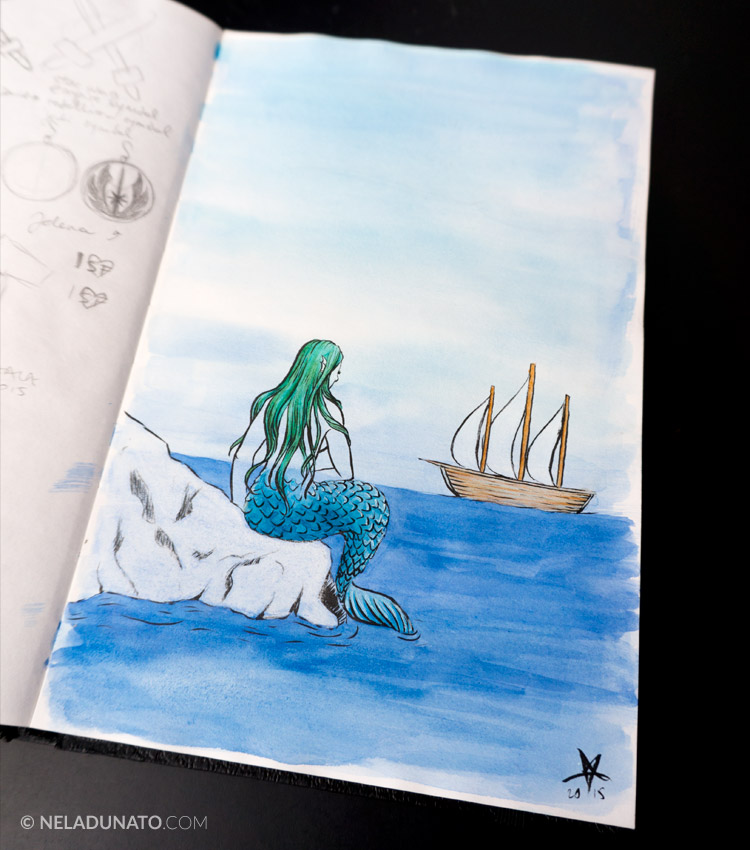 Sketchbook: Aqua Lady #5 - ink, watercolor and colored pencil