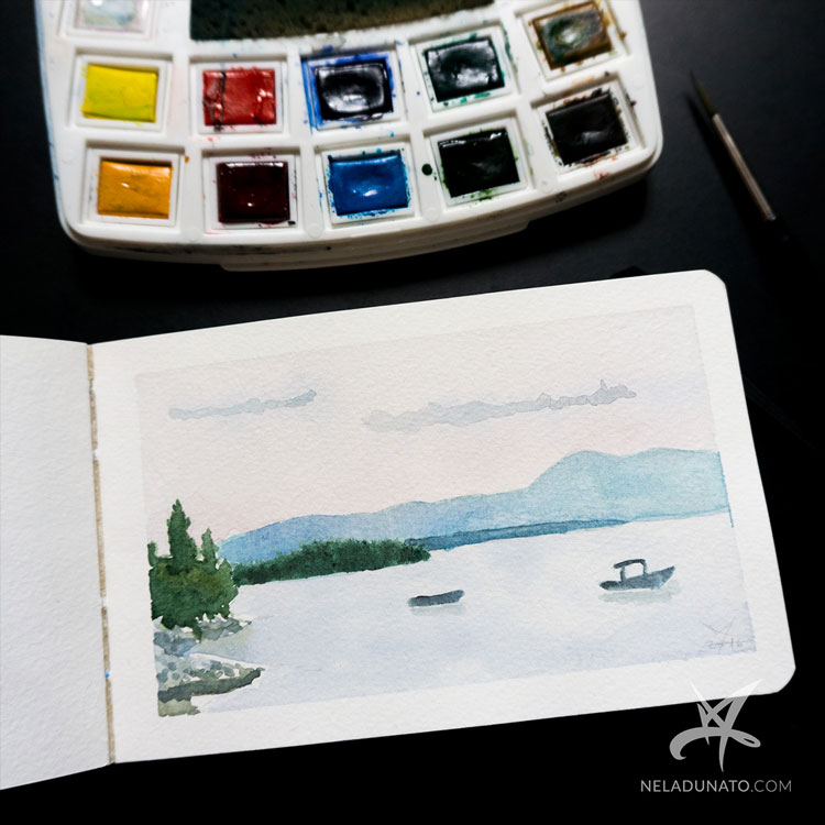 Sketchbook watercolor seascape