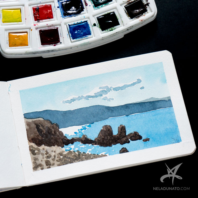 Sketchbook watercolor seascape: Porat